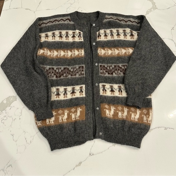 Vintage Women Chunky Handmade Alpaca Wool Cardigan Sweater Sz L Grandma Cottage - Picture 7 of 11